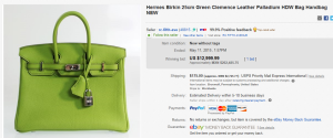 Hermes Birkin Green Clemence Leather Palladium HDW Bag Handbag