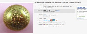 Civil War Virginia Confederate State Seal Button 23mm R&W Robinson Extra Rich