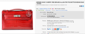 Hermes Shin and Cherry Red Braise Alligator Pochette Evening Bag