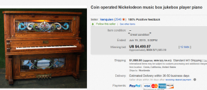 Coin Operated Nickelodeon Music Box Jukebox Player Piano