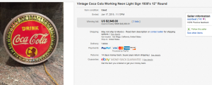 1930's Coca Cola Working Neon Light Sign
