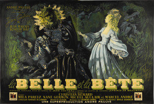 French Double Panel (63" X 94"). Director Jean Cocteau gave the cinema his lasting masterpiece of fantasy with this adaptation of the classic fairy tale "Beauty and the Beast." Jean Marais stars as the Beast, awaiting his chance to be rescued by Beauty (Josette Day)
