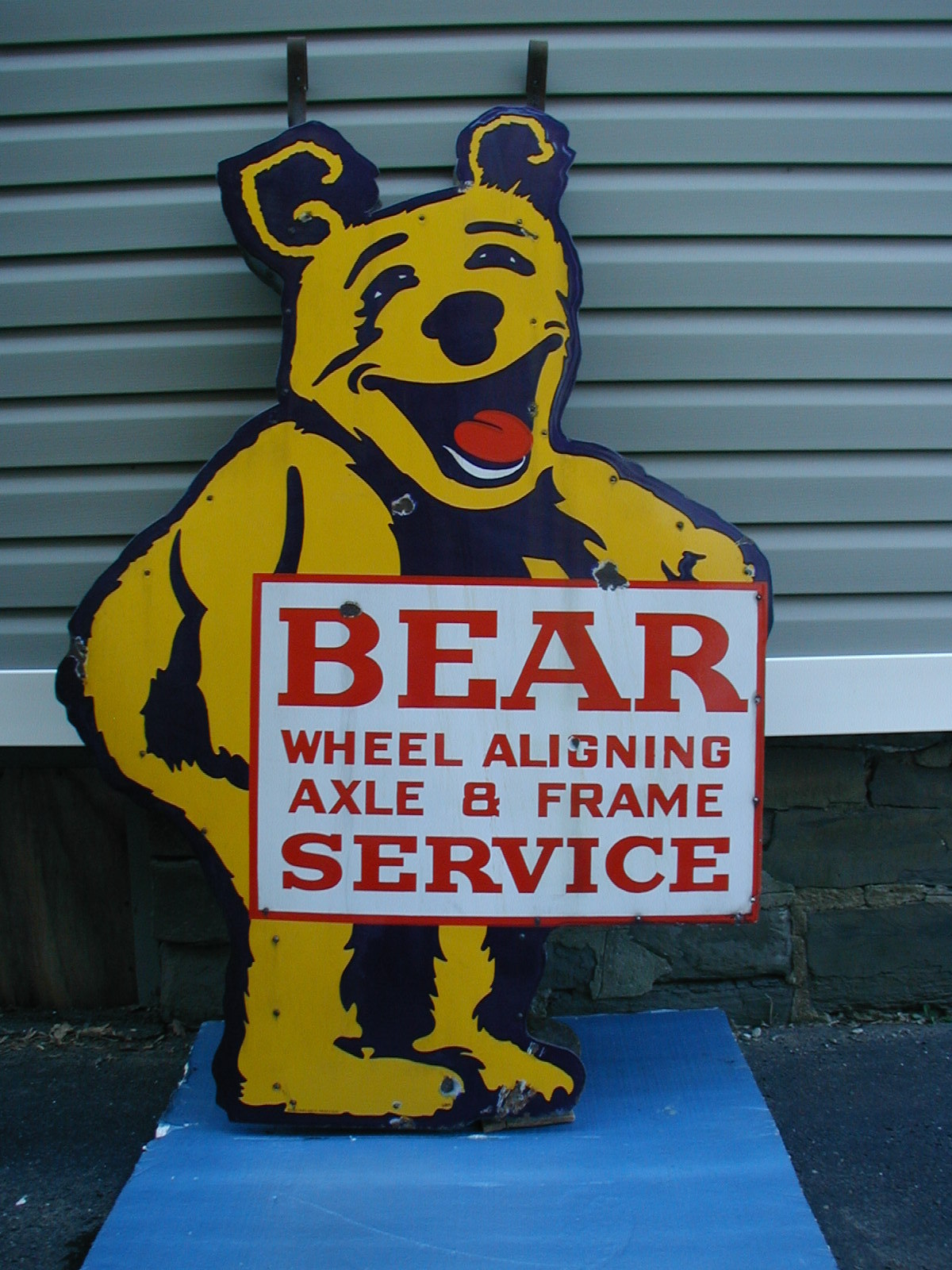 Vintage Burdick Enamel Sign Co Porcelain Bear Brake Hanging Auto Repair