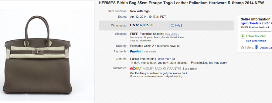 Most Expensive Hand Bags Sold on eBay April 2014