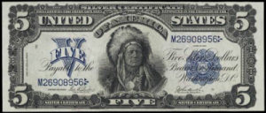 Chief indian on a U.S. $5 Legal Currency Note